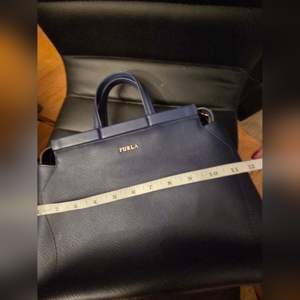 Authentic Furla Navy Blue Leather Small Talia - Picture 10 of 12